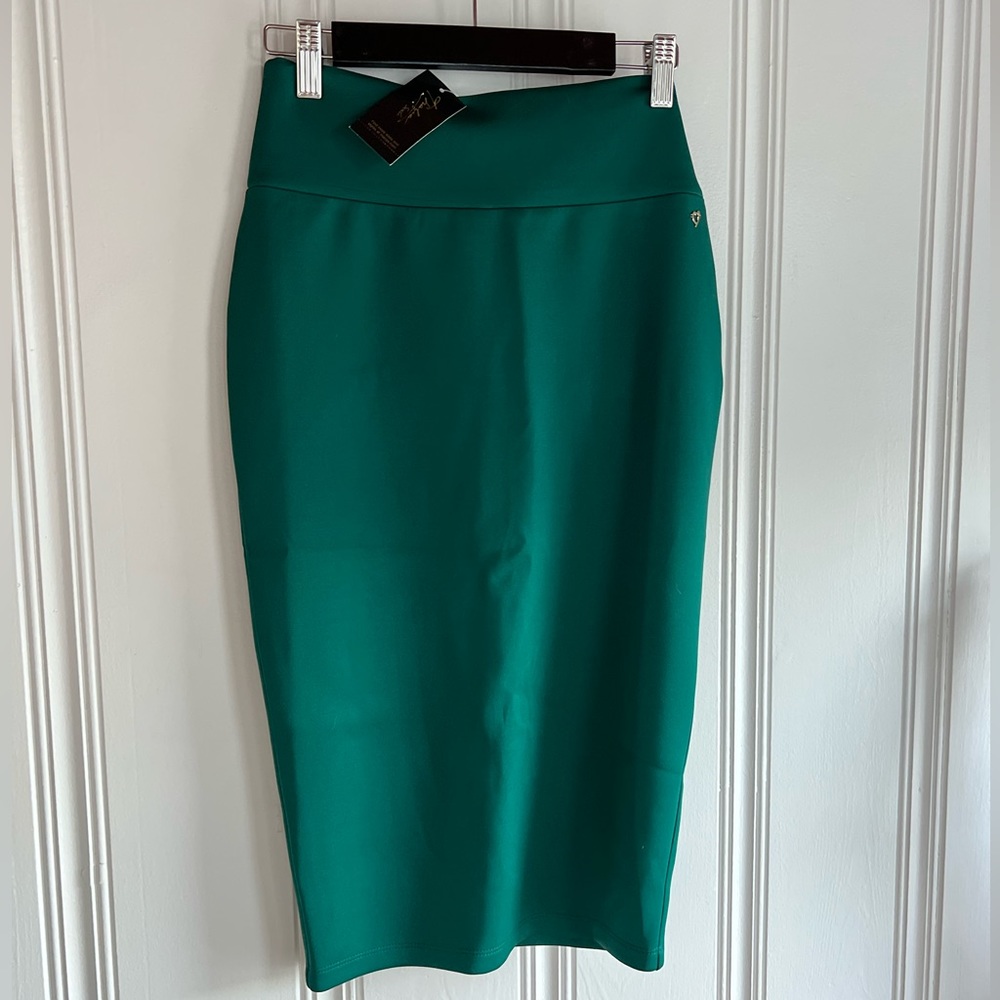 Dark Forest Green Midi Body Con Stretch Pencil Skirt NWT